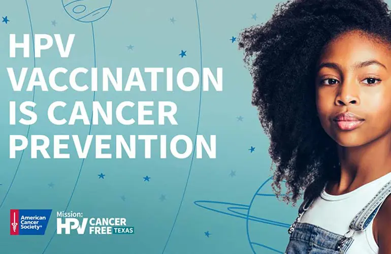 American Cancer Society Ad for HPV Vaccination featuring African American girl of approximately 11 years old.