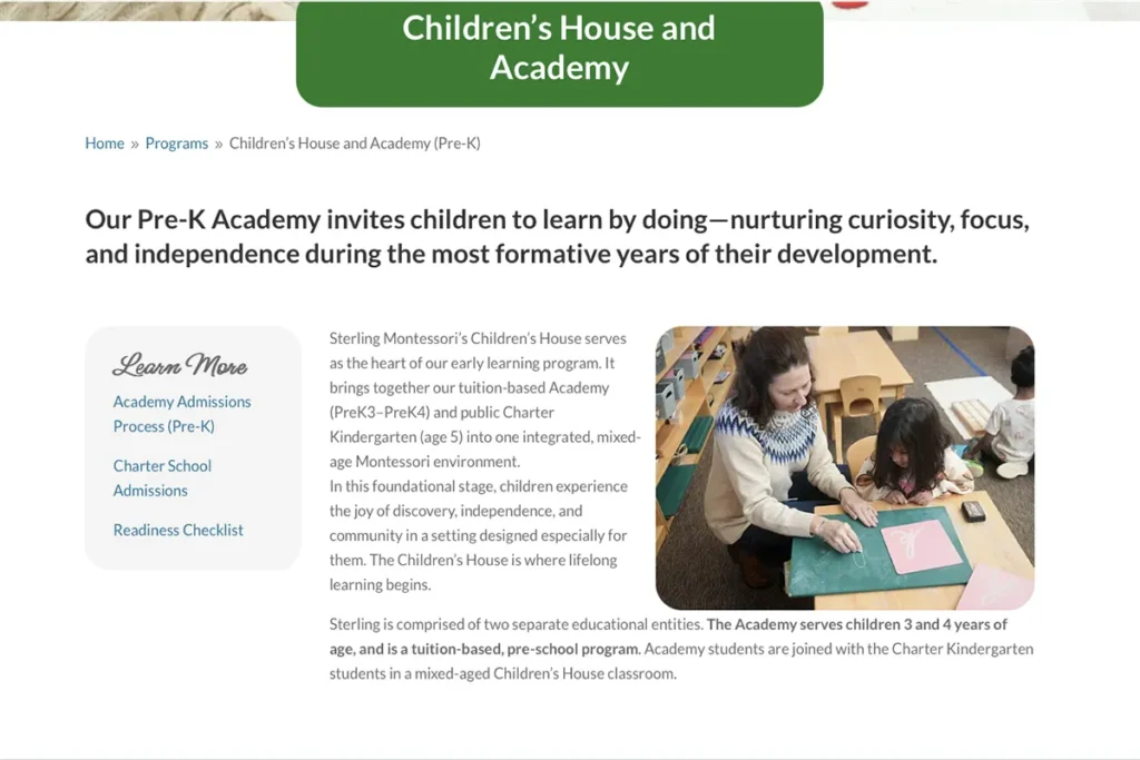 Sterling montessori classroom website
